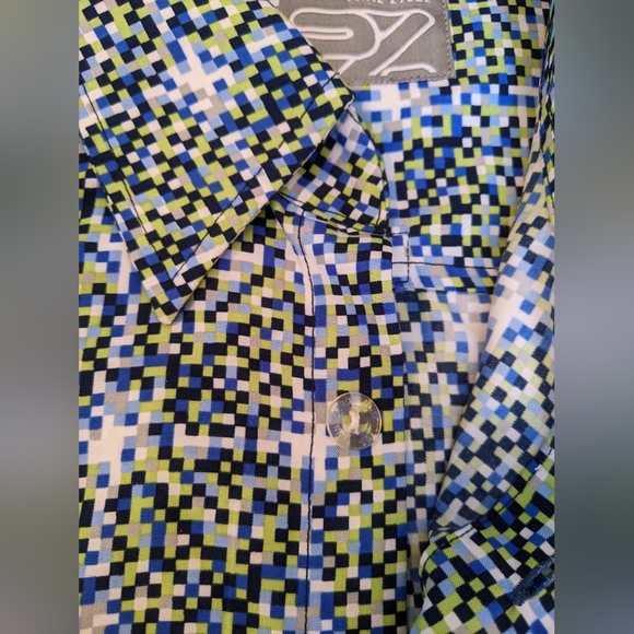 Point Zero Vital Cycle Button Shirt Size S In Pixelated Pattern - Picture 6 of 8